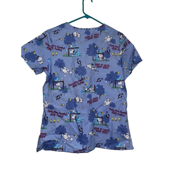 Peanuts Snoopy Scrub Top Cartoon Print S/C Blue 65% Polyester 35% Cotton - Picture 8 of 13
